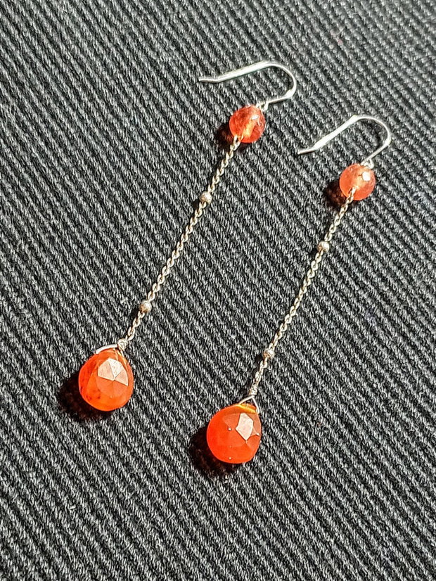 Cercei argint carneol lungi lant argint minimalisti boho chic trendy