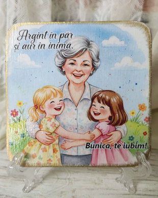 Felicitare din lemn personalizata pentru bunica