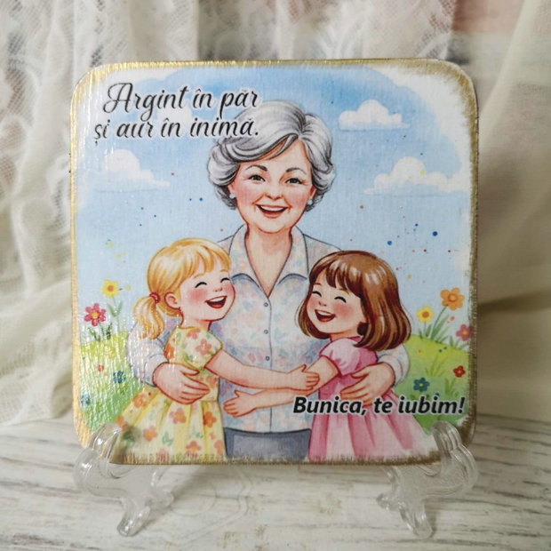 Felicitare din lemn personalizata pentru bunica