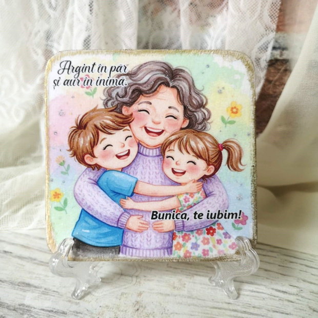 Felicitare din lemn, personalziata pentru bunica