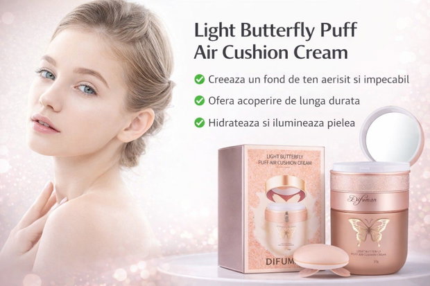 Fond de ten Cushion Butterfly Air Difuman 30g Textura aerata, aspect natural si luminos