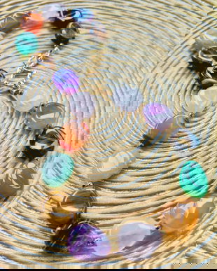 Colier mix ametist, ochi tigru, carneol, Aventurin verde & cuart roz