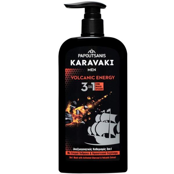 Gel de Dus, Sampon si Gel pentru Fata 3in1 - Karavaki Men Volcanic Energy 3in1 Body Energy, 550 ml