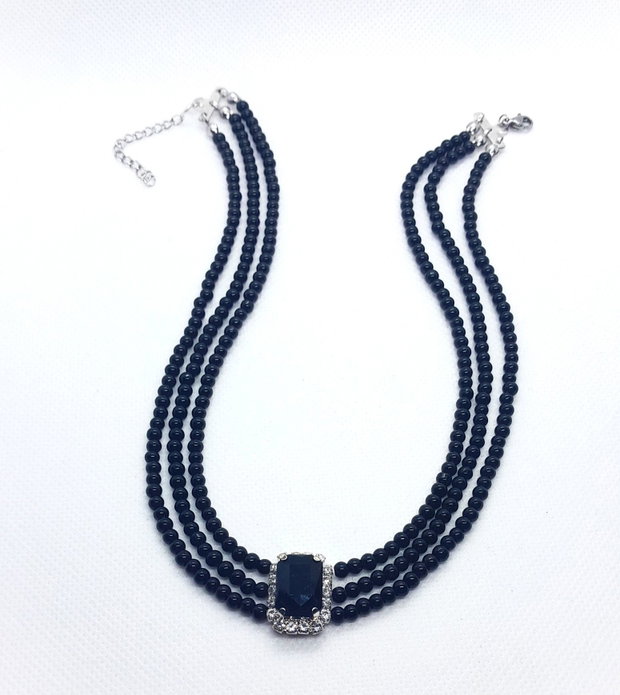 Colier tip chocker din perle de sticlă și cristal