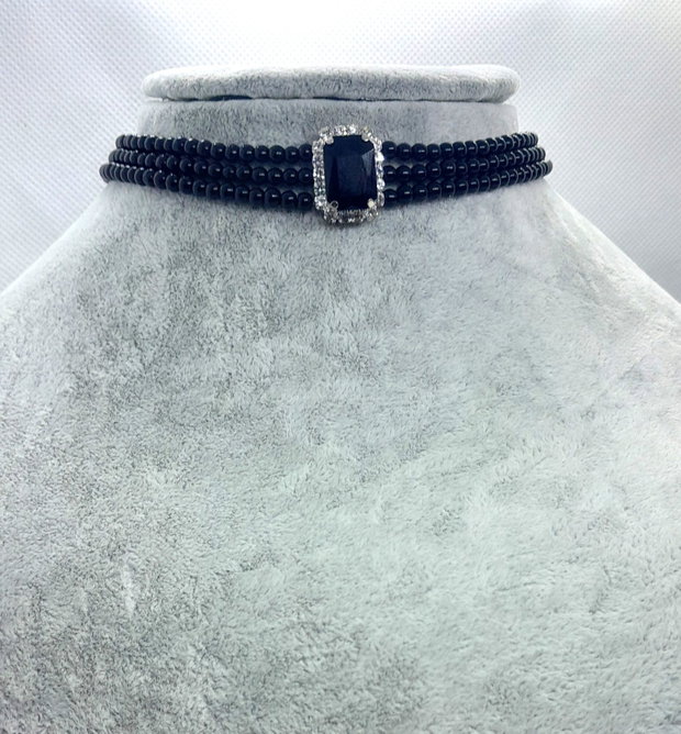 Colier tip chocker din perle de sticlă și cristal