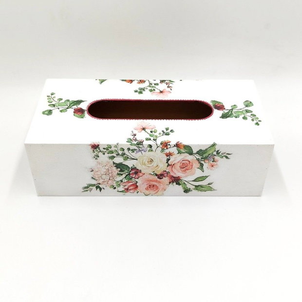 Cutie din lemn pentru servetele model floral, CS003