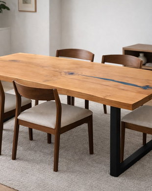 Masă dining din stejar masiv cu rășină epoxidică - live edge natural - 165x65 cm - ATP Wood