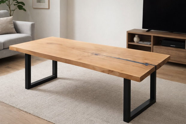 Masă dining din stejar masiv cu rășină epoxidică - live edge natural - 165x65 cm - ATP Wood