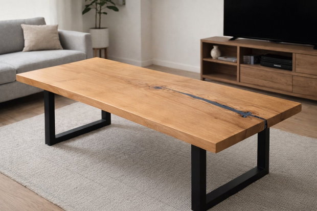 Masă dining din stejar masiv cu rășină epoxidică - live edge natural - 165x65 cm - ATP Wood