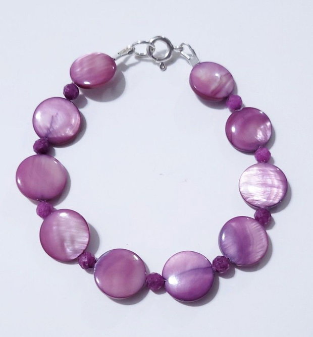 Bratara argint 925 cu sidef violet si rubin