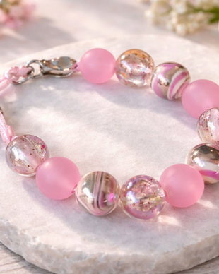 Pink Daydream - Brățară handmade roz cu mărgele decorative și inserții strălucitoare | Oțel inoxidabil | Mărimi copii și adulți