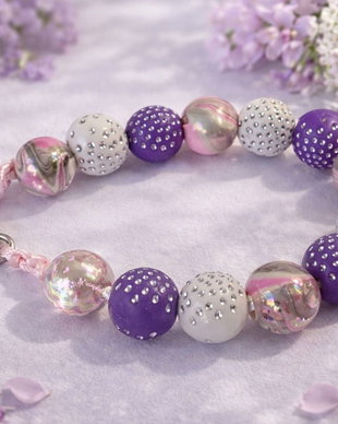 Lilac Spark - Brățară handmade mov, roz și alb cu mărgele decorative | Oțel inoxidabil | Mărimi copii și adulți