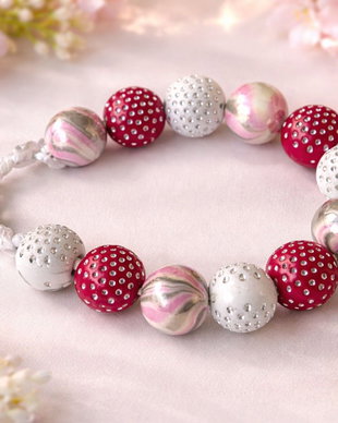 Spring Berry - Brățară handmade roșu, roz și alb cu mărgele decorative | Oțel inoxidabil | Mărimi copii și adulți