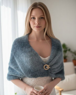 Șal teal din mohair și alpaca  eleganță profundă și textură luxoasă