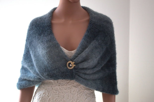 Șal teal din mohair și alpaca eleganță profundă și textură luxoasă