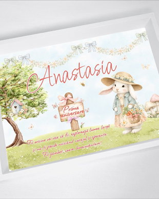 Set aniversar personalizat 1 anisor - Sweet bunny - Tavita turta si accesorii