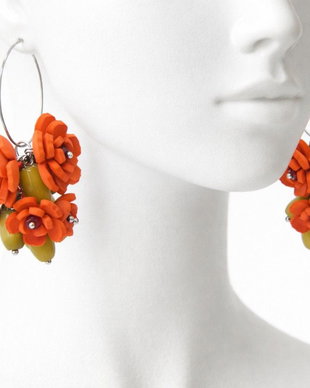 Cercei handmade cu flori rosii (cod1401)