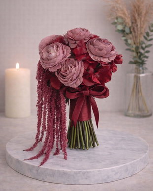 Buchet mireasă /nasa burgundy elegant cu flori artificiale premium