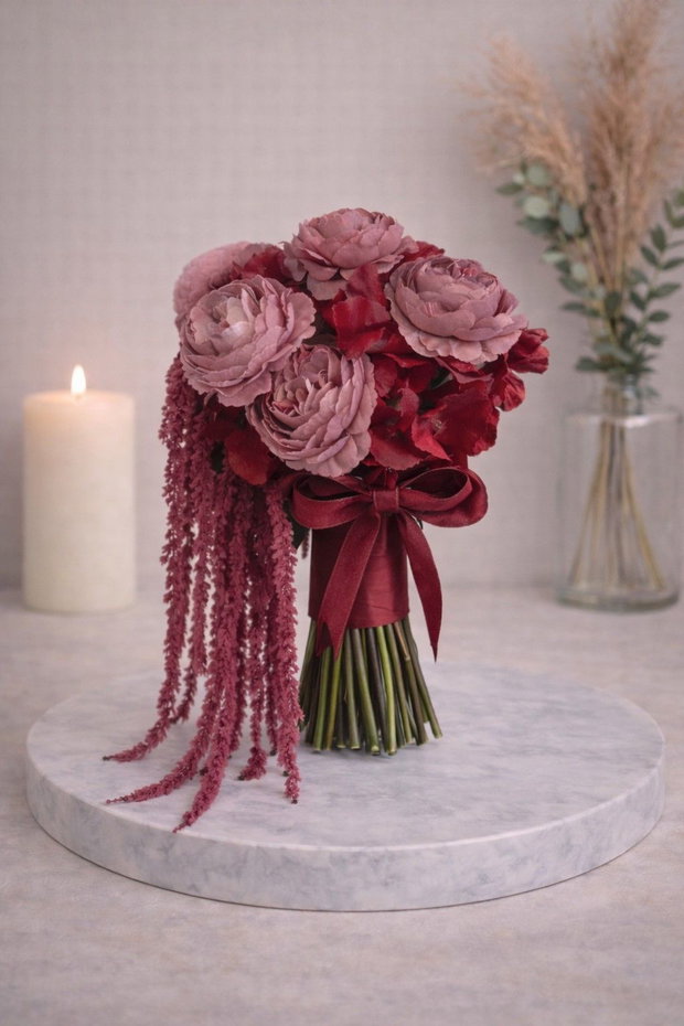 Buchet mireasă /nasa burgundy elegant cu flori artificiale premium