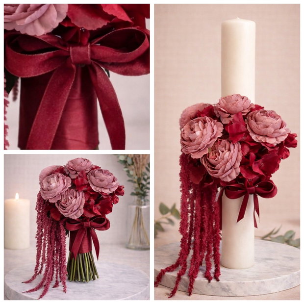 Buchet mireasă /nasa burgundy elegant cu flori artificiale premium