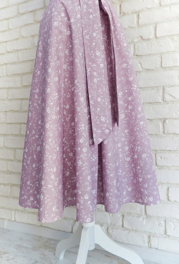 Rochie Camasa Maneca Scurta Lila cu Flori Albe
