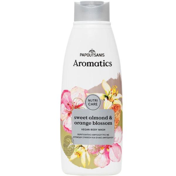 Gel de Dus 100% Vegan cu Migdale Dulci si Floare de Portocal - Papoutsanis Aromatics Nutri Care Body Wash Sweet Almond & Orange Blossom, 600 ml