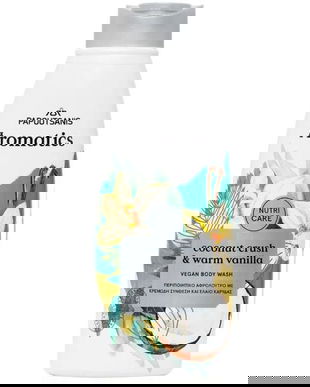 Gel de Dus 100% Vegan cu Parfum de Cocos si Vanilie - Papoutsanis Aromatics Nutri Care Body Wash Coconut Crush &amp; Warm Vanilla, 600 ml