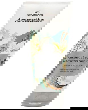 Lotiune de Corp 100% Vegana cu Parfum de Cocos si Vanilie - Papoutsanis Aromatics Nutri Care Body Lotion Coconut Crush &amp; Warm Vanilla, 200 ml