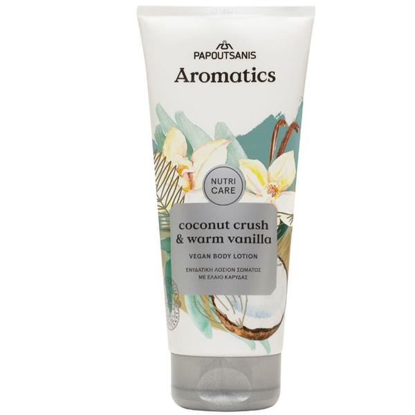 Lotiune de Corp 100% Vegana cu Parfum de Cocos si Vanilie - Papoutsanis Aromatics Nutri Care Body Lotion Coconut Crush & Warm Vanilla, 200 ml