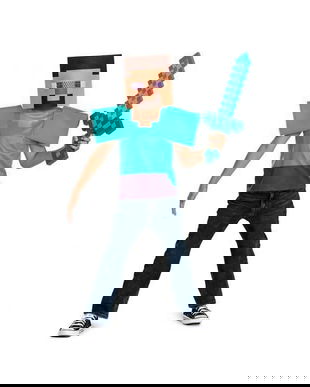 Costum carnaval Minecraft Steve Essential pentru copii, marime S (5 - 6 ani)