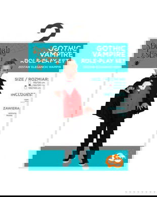 Costum carnaval Gotic Vampir pentru copii cu pelerina si bluza, 7 - 8 ani (120/130 cm)
