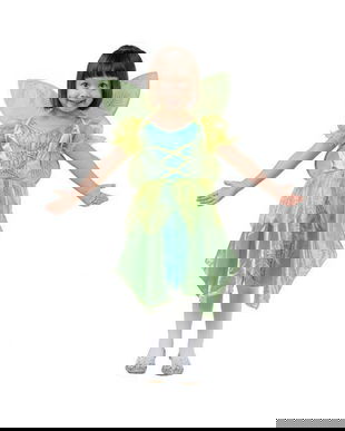 Costum carnaval Zana Verde cu aripi pentru copii, marime 92/104 cm, (3-4 Ani)