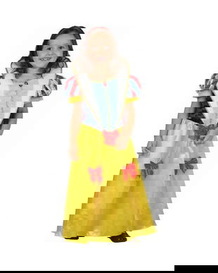 Costum carnaval Alba ca Zapada pentru copii cu bentite, marime 92/104 cm, (3-4 Ani)