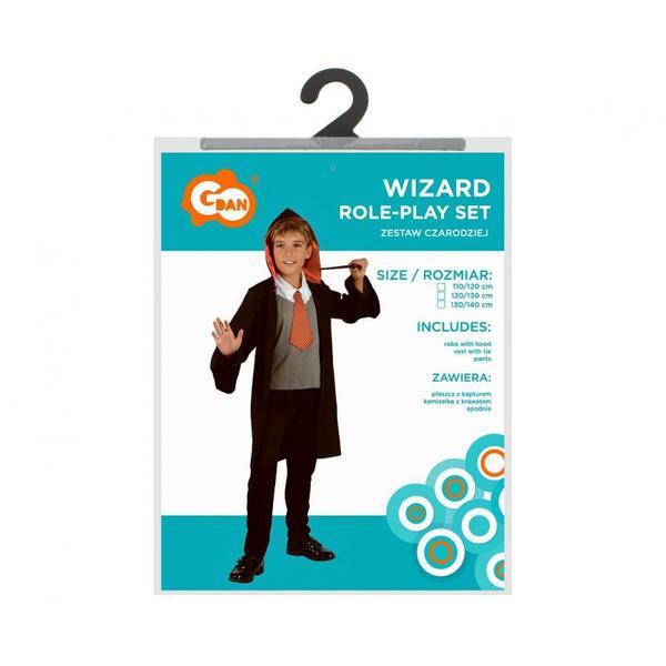 Costum de vrajitor pentru copii halat cu gluga, vesta cu cravata, pantaloni marime 120 /130 (7-8 Ani)