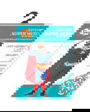 Costum carnaval Superman cu muschi pentru copii, 7 - 8 ani (120/130 cm)