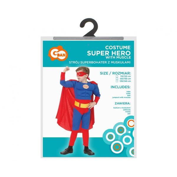Costum carnaval Superman cu muschi pentru copii, 7 - 8 ani (120/130 cm)