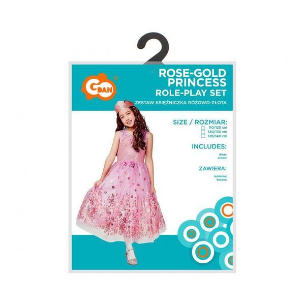 Costum carnaval Printesa roz- auriu,  pentru copii, 7 - 8 ani ( 120/130 cm)