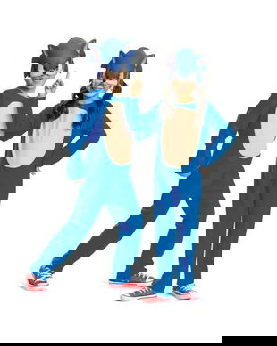 Costum carnaval Ariciul Sonic pentru copii, albastru, marime M (7-8 ani)