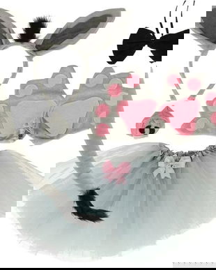 Set costum de carnaval cu 7 accesorii, model Magarus, gri