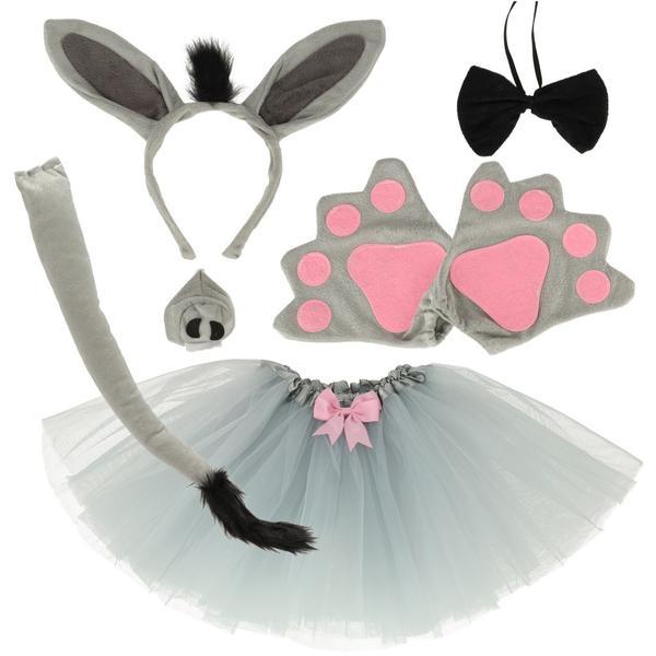 Set costum de carnaval cu 7 accesorii, model Magarus, gri