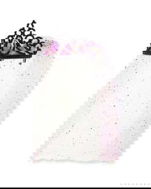 Coronita neagra pentru vrajitoare cu piatra violet si voal curcubeu