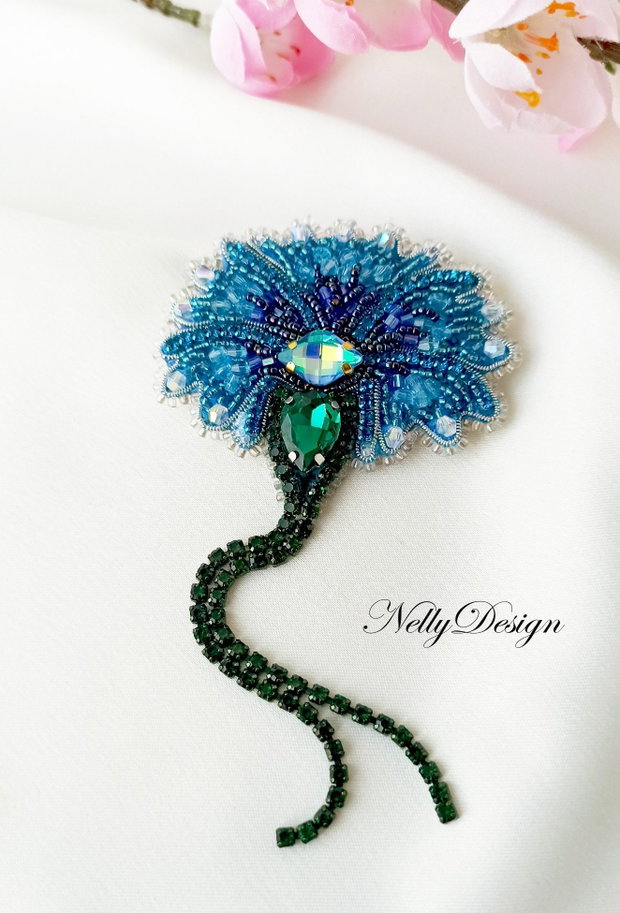 "Albastrea" - Brosa broderie manuala