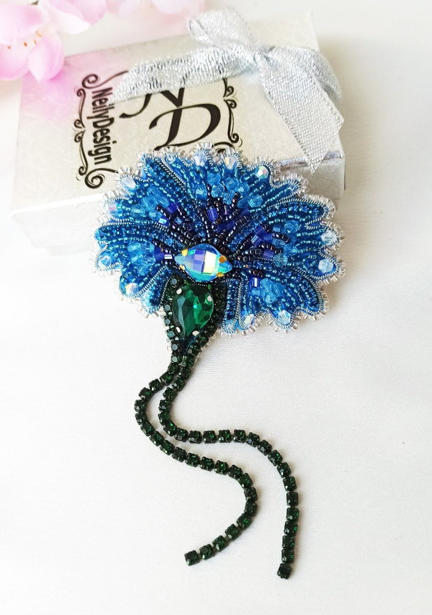 "Albastrea" - Brosa broderie manuala