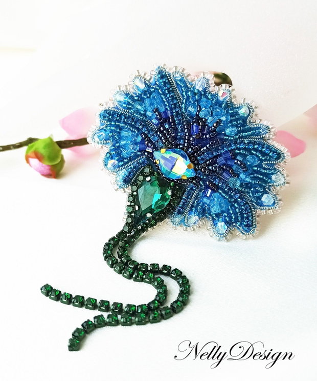 "Albastrea" - Brosa broderie manuala