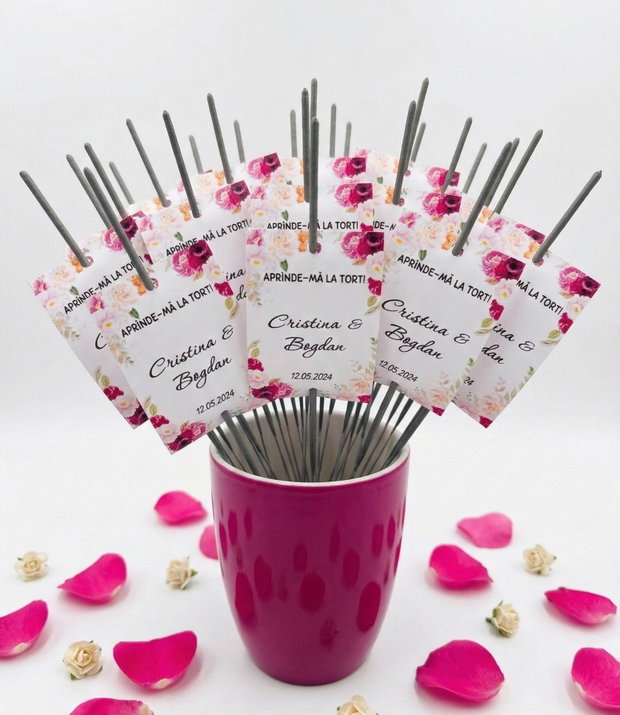 Etichete pentru artificii de tort model floral romantic magenta