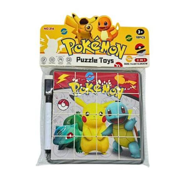 Puzzle Magnetic Pokemon, 16 Cuburi 3x3 cm, Joc Educativ cu Tablă și Marker, Puzzle pentru Copii