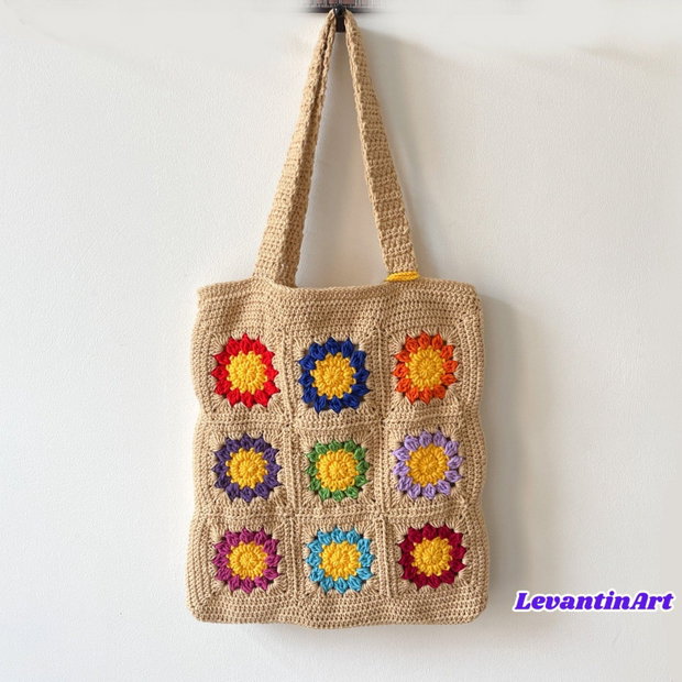 Happy Flowers - Geanta Tote neagra. Geanta handmade diverse culori din bumbac. Geanta XL. LA COMANDA