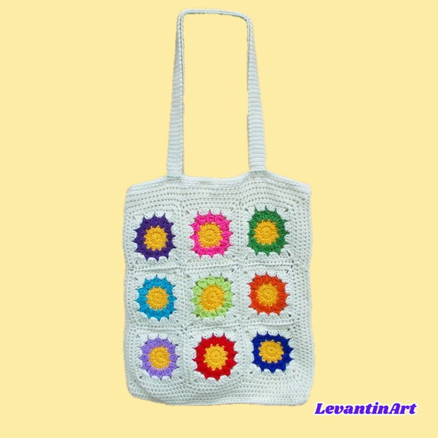 Happy Flowers - Geanta roz. Culoare la alegere. Geanta handmade din bumbac. Geanta XL. LA COMANDA