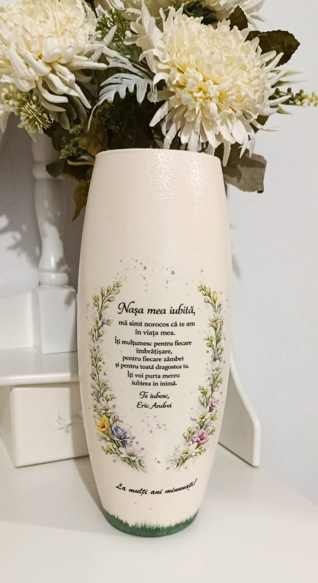 Vază personalizată pentru nașă cadou cu mesaj emoționant