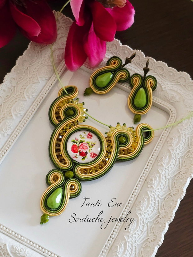 Set soutache galben-oliv